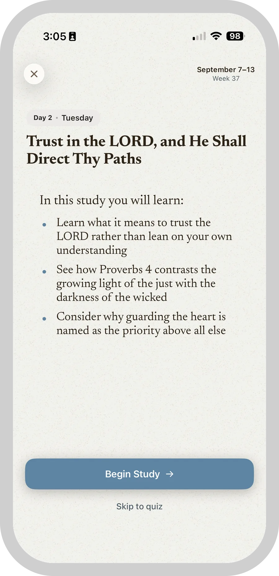 A Talmage study preview listing what you will learn from Proverbs 3 and 4.